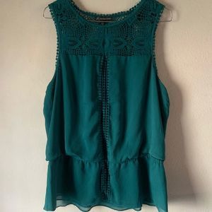 Adrianna Papell Gauzy Crochet Bib Tank Blouse Medium